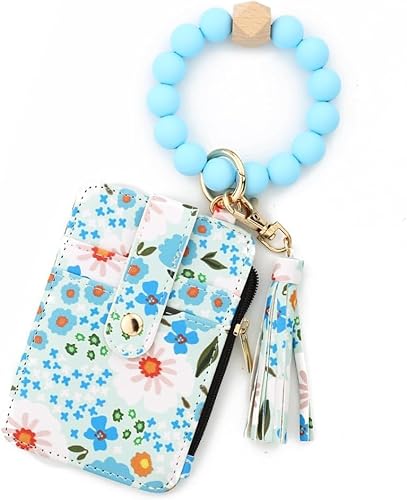 WZTFWCHSTH Damen-Brieftasche mit Perlen und Blumenmuster, Damen-Armband, Schlüsselanhänger, Kartenetui mit Blumenmuster, für Reisen und den täglichen Gebrauch von WZTFWCHSTH