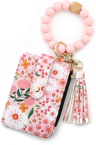 WZTFWCHSTH Damen-Brieftasche mit Perlen und Blumenmuster, Damen-Armband, Schlüsselanhänger, Kartenetui mit Blumenmuster, für Reisen und den täglichen Gebrauch von WZTFWCHSTH