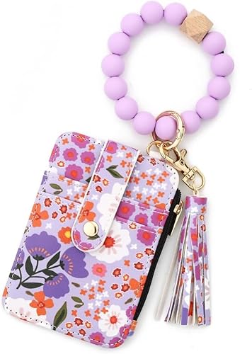 WZTFWCHSTH Damen-Brieftasche mit Perlen und Blumenmuster, Damen-Armband, Schlüsselanhänger, Kartenetui mit Blumenmuster, für Reisen und den täglichen Gebrauch von WZTFWCHSTH