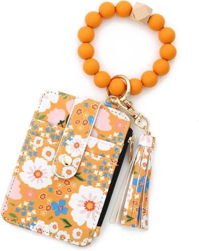 WZTFWCHSTH Damen-Brieftasche mit Perlen und Blumenmuster, Damen-Armband, Schlüsselanhänger, Kartenetui mit Blumenmuster, für Reisen und den täglichen Gebrauch von WZTFWCHSTH