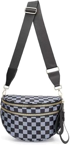 WZTFWCHSTH Umhängetasche, karierte Umhängetasche für Damen, schwarz-weiß karierte Nylon-Umhängetasche, geräumige Umhängetasche für Damen von WZTFWCHSTH