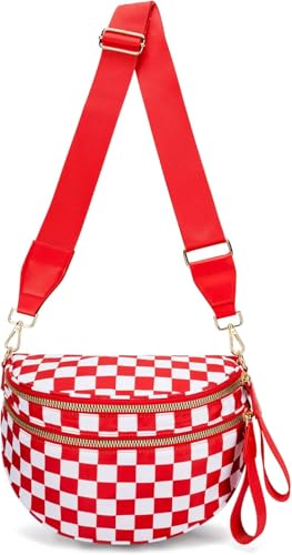 WZTFWCHSTH Umhängetasche, karierte Umhängetasche für Damen, schwarz-weiß karierte Nylon-Umhängetasche, geräumige Umhängetasche für Damen von WZTFWCHSTH