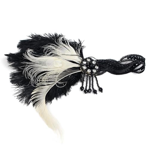 1920er Jahre Flapper Stirnband 20er Jahre Kopfbedeckung Zubehör für Frauen Abschlussball Hochzeit Karneval Party Retro Cocktail Haarschmuck Party Zubehör Pailletten Haarschmuck (A-White, One Size) von WZXGNGNCA