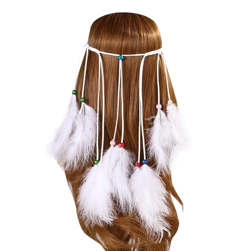 Damen Feder Kopfbedeckung Cocktail Party Haar Kopfband Frauen Haarband Frauen Mädchen Karneval Kopfschmuck Haarreif Party Kopfbedeckung Accessoire (11-White, One Size) von WZXGNGNCA