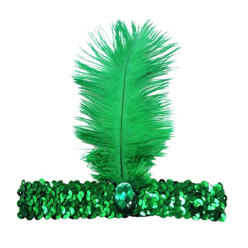 Damen Feder Pailletten Stirnband 20er Jahre Accessoires Kopfschmuck Vintage Haarband Abschlussball Hochzeit Haarschmuck für Damen Feder Kopfbedeckung Kopfschmuck Abschlussball (Green, One Size) von WZXGNGNCA