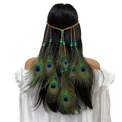 Fancy Federschmuck Böhmische Kopfbedeckung Quaste für Damen Mädchen Haarband Haarschmuck Indisch Haarbänder Feder Kopfschmuck Boho Hippie Stirnband Indian Feather Stirnband Totenköpfen von WZXGNGNCA