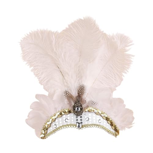 Feder Stirnband Fascinator Damen Flapper Stirnbänder Cosplay Haarband Karneval Party Kopfschmuck Vintage Feder Haarreif Feder Kopfbedeckung Kostüm für Party Karneval Hochzeit (White, One Size) von WZXGNGNCA