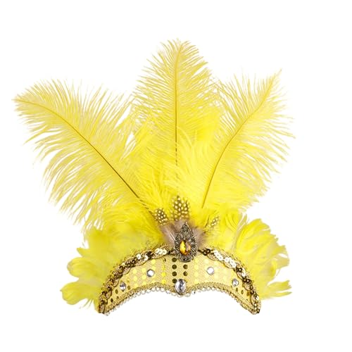 Feder Stirnband Fascinator Damen Flapper Stirnbänder Cosplay Haarband Karneval Party Kopfschmuck Vintage Feder Haarreif Feder Kopfbedeckung Kostüm für Party Karneval Hochzeit (Yellow, One Size) von WZXGNGNCA