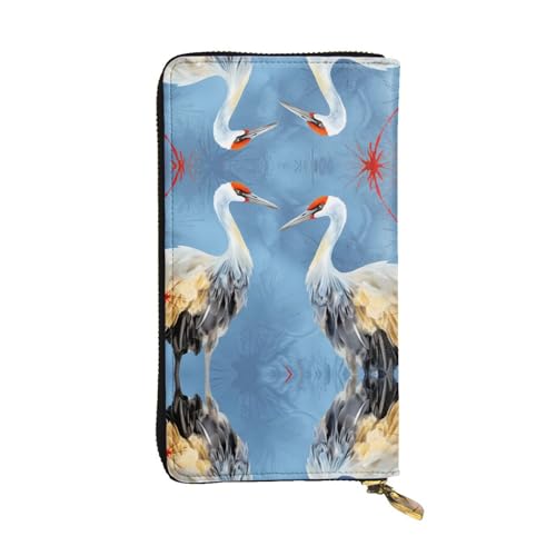 1 Paar lange Geldbörse aus Leder mit Kranichreihermuster (19,1 x 10,4 cm) | extra großes Multifunktionsfach | tolles Geschenk von WZYCWB