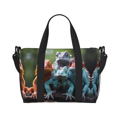 4 bunte Eidechsen Damen Handtasche Crossbody Reisetasche, lässige Handtasche mit Reißverschluss, geeignet für Arbeit, Reisen, Fitness, Reisen, Schwarz, Einheitsgröße von WZYCWB