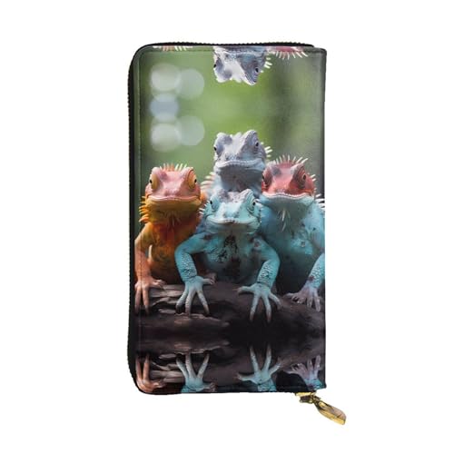 4 bunte Eidechsen gemusterte Ledergeldbörse (19,1 x 10,4 cm) | extra großes Multifunktionsfach | tolles Geschenk von WZYCWB