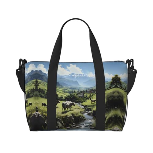 Alpine Farm Cows Damen Handtasche Crossbody Reisetasche Casual Handtasche mit Reißverschluss Geeignet für Arbeit Reisen Fitness Reisen von WZYCWB