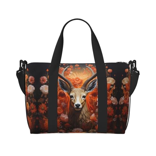 Antelope und Blumen Damen Handtaschen Crossbody Reisetasche Casual Handtasche mit Reißverschluss Geeignet für Arbeit Reisen Fitness Reisen von WZYCWB