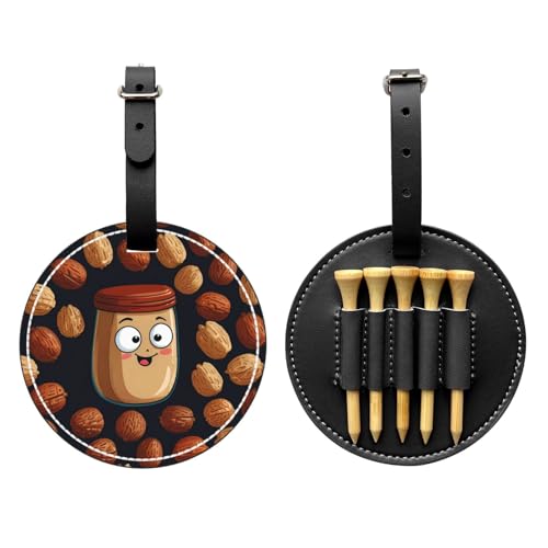 Aufbewahrungstasche für Golftees mit Cartoon-Nuts, niedlich, schwarz, bedruckt, nur für Herren, strapazierfähiges PU-Material, einfach zu tragen, verbessert das Golferlebnis von WZYCWB