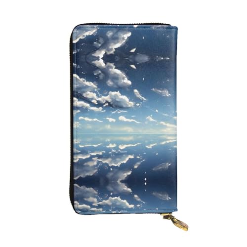 Blauer Himmel und weiße Wolken gemusterte lange Geldbörse aus Leder (19,1 x 10,4 cm) | extra großes Multifunktionsfach | tolles Geschenk von WZYCWB