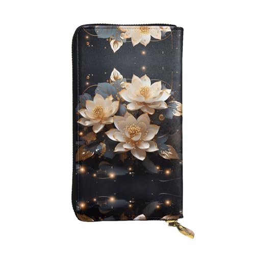 Bohemian Golden Lotus gemusterte lange Geldbörse aus Leder (19,1 x 10,4 cm) | extra großes Multifunktionsfach | tolles Geschenk von WZYCWB