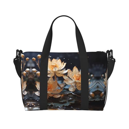 Bohemian White Lotus Damen Handheld Crossbody Reisetasche Casual Handtasche mit Reißverschluss Geeignet für Arbeit Reisen Fitness Reisen Schwarz Einheitsgröße Bohemian White Lotus Damen Handheld Crossbody Reisetasche Casual Handtasche mit Reißverschluss Geeignet für Arbeit Reisen Fitness Reisen Schwarz Einheitsgröße von WZYCWB