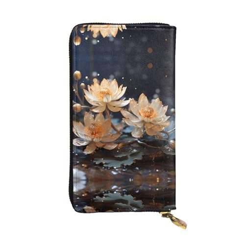Bohemian White Lotus Patterned Leather Long Wallet (19.1 * 10.4 cm) | Extra Large Multi-Function Compartment | Great Gift von WZYCWB