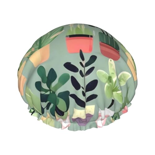 Bonsai-Pflanze, doppellagige Damen-Duschhaube, wiederverwendbar, großes Design, geeignet für alle Haarlängen, geeignet für Mädchen, Spa und Heimsalon. von WZYCWB