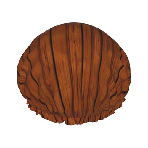 Braunes Holzmuster, doppellagige Damen-Duschhaube, wiederverwendbar, großes Design, geeignet für alle Haarlängen, geeignet für Mädchen, Spa und Heimsalon. von WZYCWB