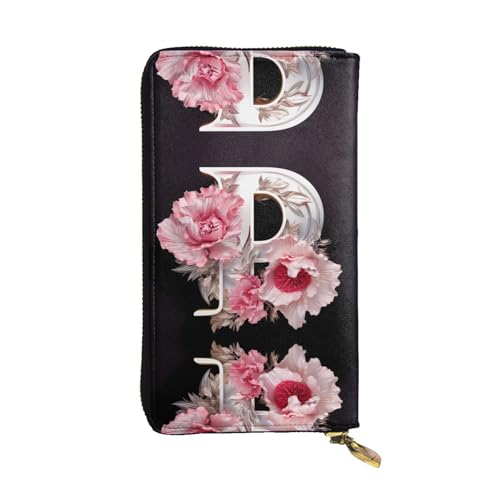 Buchstabe P aus Leder mit Blumenmuster, lange Geldbörse (19,1 x 10,4 cm), extra großes Multifunktionsfach, tolles Geschenk von WZYCWB