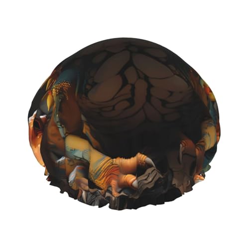 Bunte Eidechsen, doppellagige Damen-Duschhaube, wiederverwendbar, großes Design, geeignet für alle Haarlängen, geeignet für Mädchen, Spa und Heimsalon. von WZYCWB