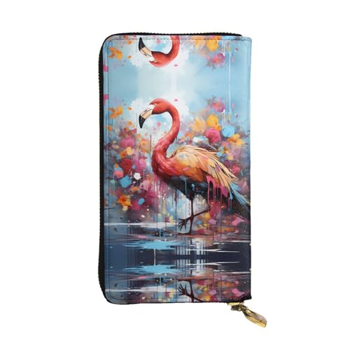 Bunte Flamingos gemusterte lange Geldbörse aus Leder (19,1 x 10,4 cm), extra großes Multifunktionsfach, tolles Geschenk von WZYCWB