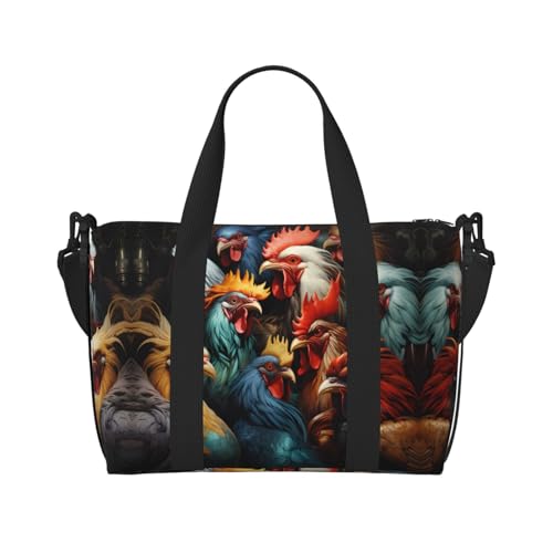 Bunte Hahne stehen zusammen, Damen-Umhängetasche, Reisetasche, lässige Handtasche mit Reißverschluss, geeignet für Arbeit, Reisen, Fitness, Reisen Bunte Hahne stehen zusammen, Damen-Umhängetasche, Reisetasche, lässige Handtasche mit Reißverschluss, geeignet für Arbeit, Reisen, Fitness, Reisen von WZYCWB