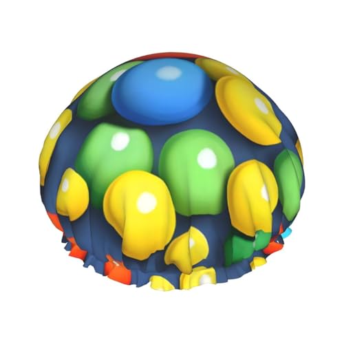 Bunte Kugeln, doppellagige Damen-Duschhaube, wiederverwendbar, großes Design, geeignet für alle Haarlängen, geeignet für Mädchen, Spa und Heimsalon. von WZYCWB