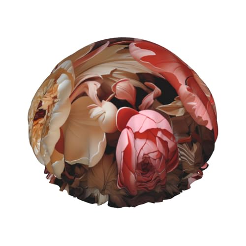 Bunte Pfingstrosen, doppellagige Damen-Duschhaube, wiederverwendbar, großes Design, geeignet für alle Haarlängen, geeignet für Mädchen, Spa und Heimsalon. von WZYCWB