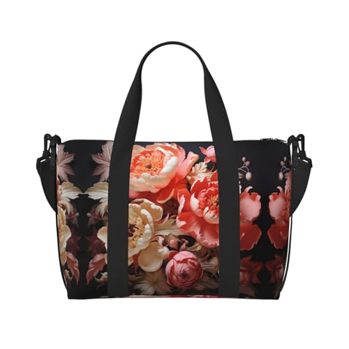 Bunte Pfingstrosen Damen-Umhängetasche, Reisetasche, lässige Handtasche mit Reißverschluss, geeignet für Arbeit, Reisen, Fitness, Reisen, Schwarz, Einheitsgröße von WZYCWB