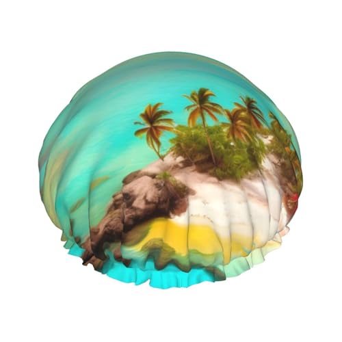 Caribbean Scenery Doppelschichtige Damen-Duschhaube, wiederverwendbar, großes Design, geeignet für alle Haarlängen, geeignet für Mädchen, Spa und Heimsalon. von WZYCWB