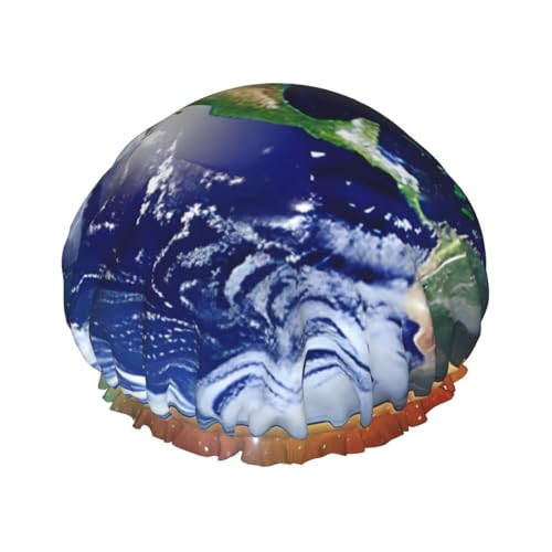 Cosmic Earth Doppelschichtige Damen-Duschhaube, wiederverwendbar, großes Design, geeignet für alle Haarlängen, geeignet für Mädchen, Spa und Heimsalon. von WZYCWB
