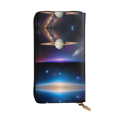 Cosmic Saturn gemusterte lange Geldbörse aus Leder (19,1 x 10,4 cm), extra großes Multifunktionsfach, tolles Geschenk von WZYCWB