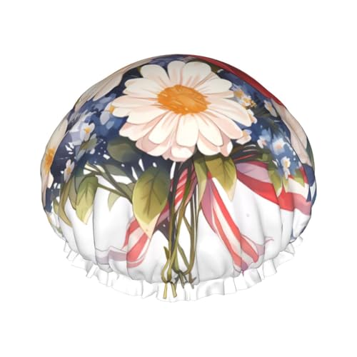 Doppelschichtige Damen-Duschhaube, Flaggen und Blumen, wiederverwendbar, großes Design, geeignet für alle Haarlängen, geeignet für Mädchen, Spa und Heimsalon. von WZYCWB