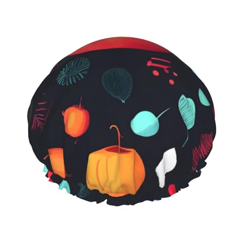 Doppelschichtige Damen-Duschhaube, Kürbisblumen, wiederverwendbar, großes Design, geeignet für alle Haarlängen, geeignet für Mädchen, Spa und Heimsalon. von WZYCWB