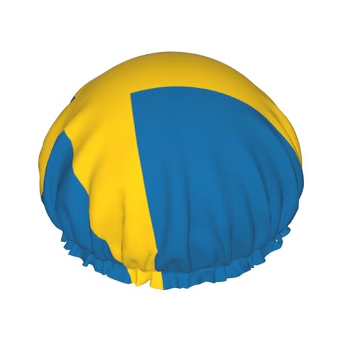 Doppelschichtige Damen-Duschhaube mit schwedischer Flagge, wiederverwendbar, großes Design, geeignet für alle Haarlängen, geeignet für Mädchen, Spa und Heimsalon. von WZYCWB