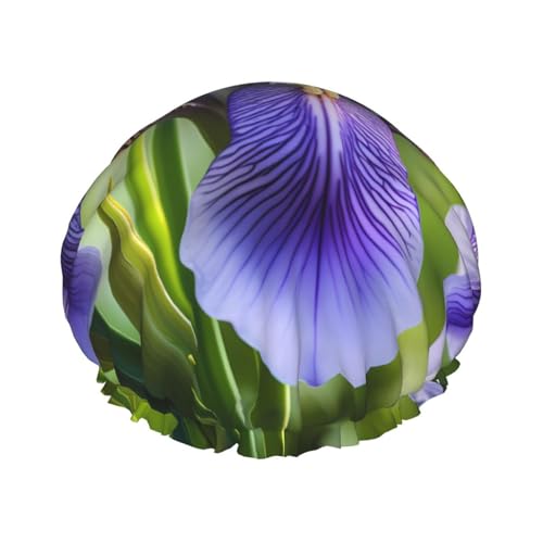 Doppelschichtige Duschhaube mit französischer Nationalblume, wiederverwendbar, großes Design, geeignet für alle Haarlängen, geeignet für Mädchen, Spa und Heimsalon. von WZYCWB