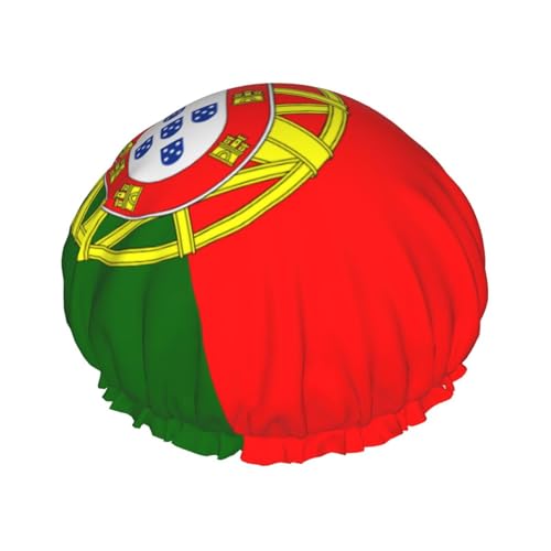 Doppelschichtige Duschhaube mit portugiesischer Flagge, wiederverwendbar, großes Design, geeignet für alle Haarlängen, geeignet für Mädchen, Spa und Heimsalon. von WZYCWB