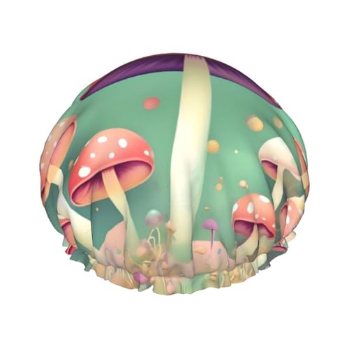 Dream Mushroom Doppelschichtige Damen-Duschhaube, wiederverwendbar, großes Design, geeignet für alle Haarlängen, geeignet für Mädchen, Spa und Heimsalon. von WZYCWB
