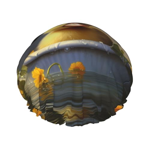 Duckling in der Badewanne, doppellagige Damen-Duschhaube, wiederverwendbar, großes Design, geeignet für alle Haarlängen, geeignet für Mädchen, Spa und Heimsalon. von WZYCWB