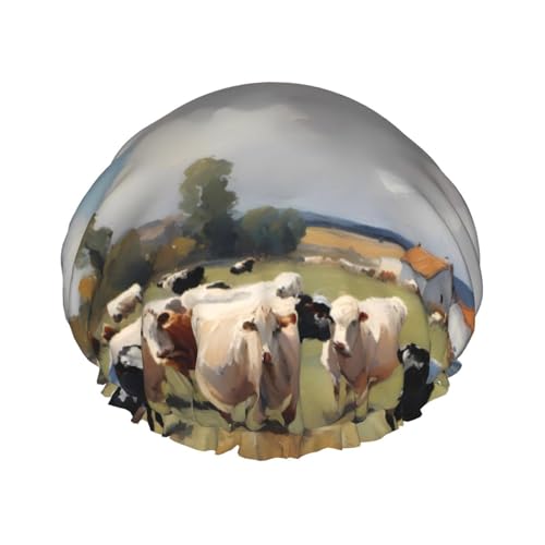 Ein großer Bauernhof. Doppelschichtige Damen-Duschhaube, wiederverwendbar, großes Design geeignet für alle Haarlängen, geeignet für Mädchen, Spa und Heimsalon. von WZYCWB