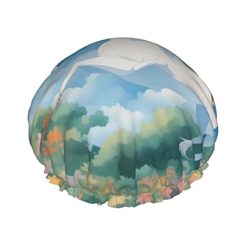 Eine schöne Einhörner doppellagige Damen-Duschhaube, wiederverwendbar, großes Design, geeignet für alle Haarlängen, geeignet für Mädchen, Spa und Heimsalon. von WZYCWB