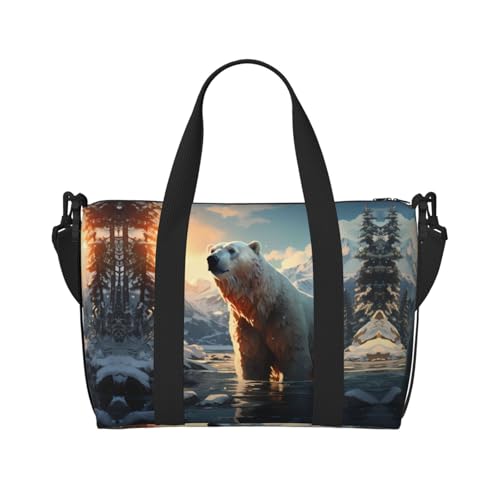 Eisbär im Winter Damen Handtasche Crossbody Reisetasche Casual Handtasche mit Reißverschluss Geeignet für Arbeit Reisen Fitness Reisen Schwarz Einheitsgröße von WZYCWB
