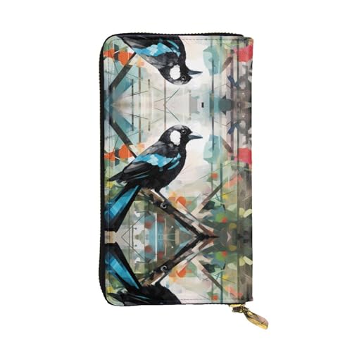 Elster Graffiti gemusterte lange Geldbörse aus Leder (19,1 x 10,4 cm), extra großes Multifunktionsfach, tolles Geschenk von WZYCWB