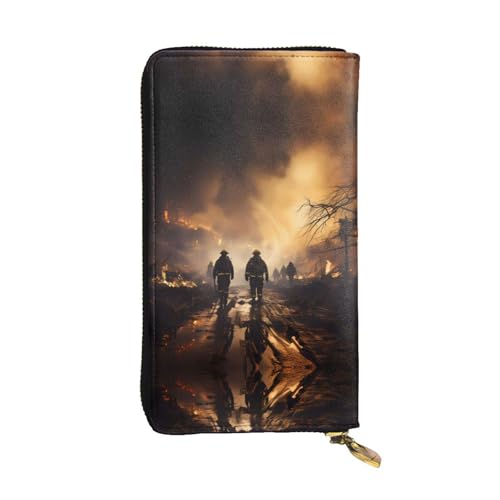 Feuerwehrmann bekämpfende Feuer, gemustert, lange Geldbörse, Leder, 19,1 x 10,4 cm, extra großes Multifunktionsfach, tolles Geschenk von WZYCWB