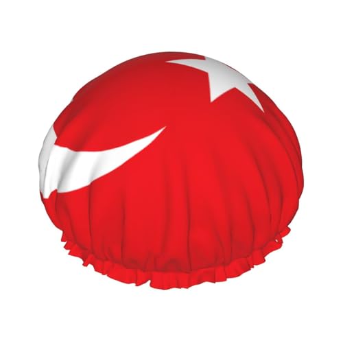 Flagge der Türkei, doppellagige Damen-Duschhaube, wiederverwendbar, großes Design, geeignet für alle Haarlängen, geeignet für Mädchen, Spa und Heimsalon. von WZYCWB
