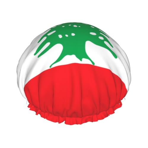 Flagge des Libanon, doppellagige Damen-Duschhaube, wiederverwendbar, großes Design, geeignet für alle Haarlängen, geeignet für Mädchen, Spa und Heimsalon. von WZYCWB