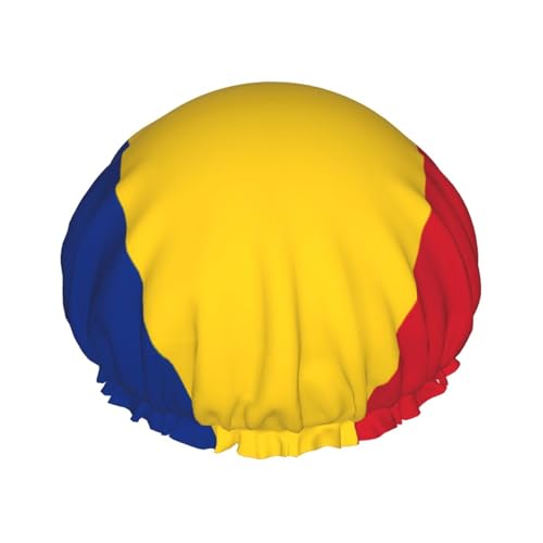 Flagge von Rumänien, doppellagige Damen-Duschhaube, wiederverwendbar, großes Design, geeignet für alle Haarlängen, geeignet für Mädchen, Spa und Heimsalon. von WZYCWB