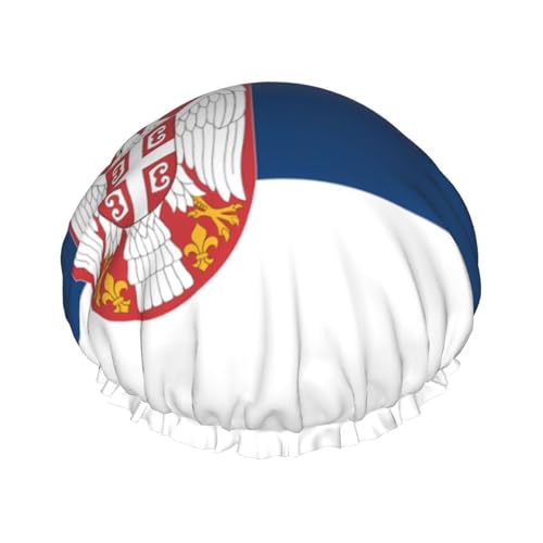 Flagge von Serbien, doppellagige Damen-Duschhaube, wiederverwendbar, großes Design, geeignet für alle Haarlängen, geeignet für Mädchen, Spa und Heimsalon. von WZYCWB